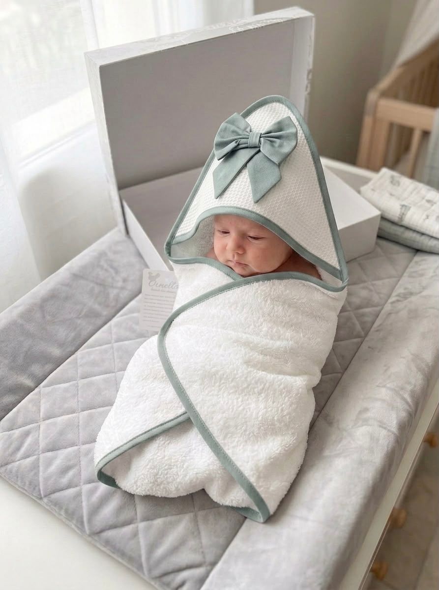 Accappatoio Triangolo Ornella 100% Cotone – Accappatoio Neonato 70x75 cm