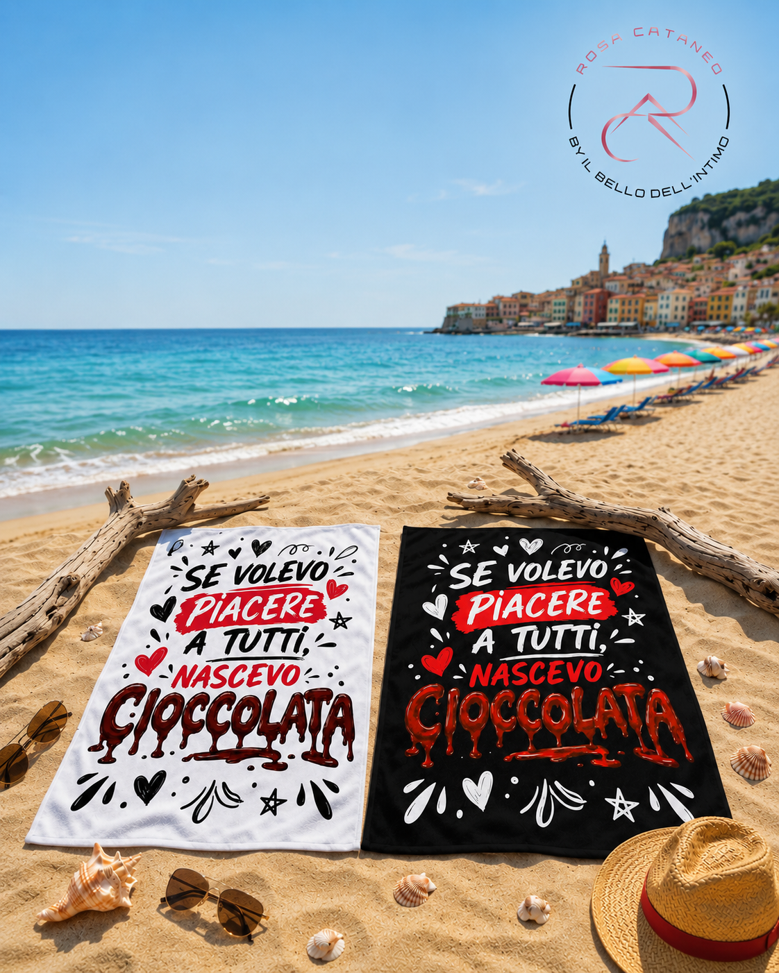 Telo Mare Cioccolata 90x170 cm in Microspugna | Bianco e Nero