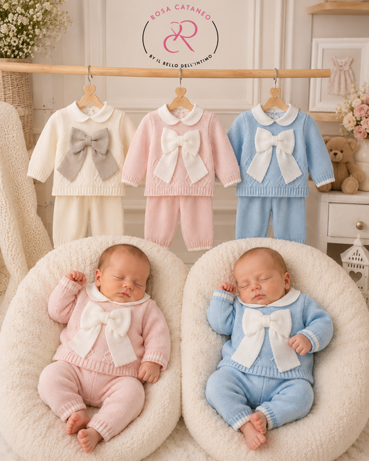 Tutina Clinica Neonato in Maglia con Fiocco Nazareno Gabrielli NG-2043 Dis.14