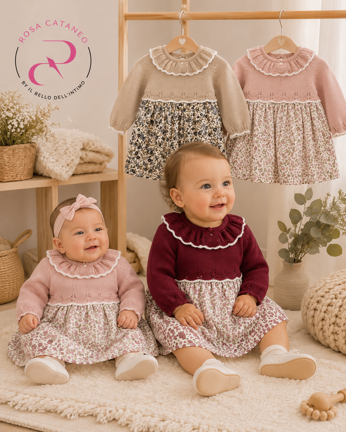 Vestitino Neonata in Maglia e Fantasia Floreale CJ700-1