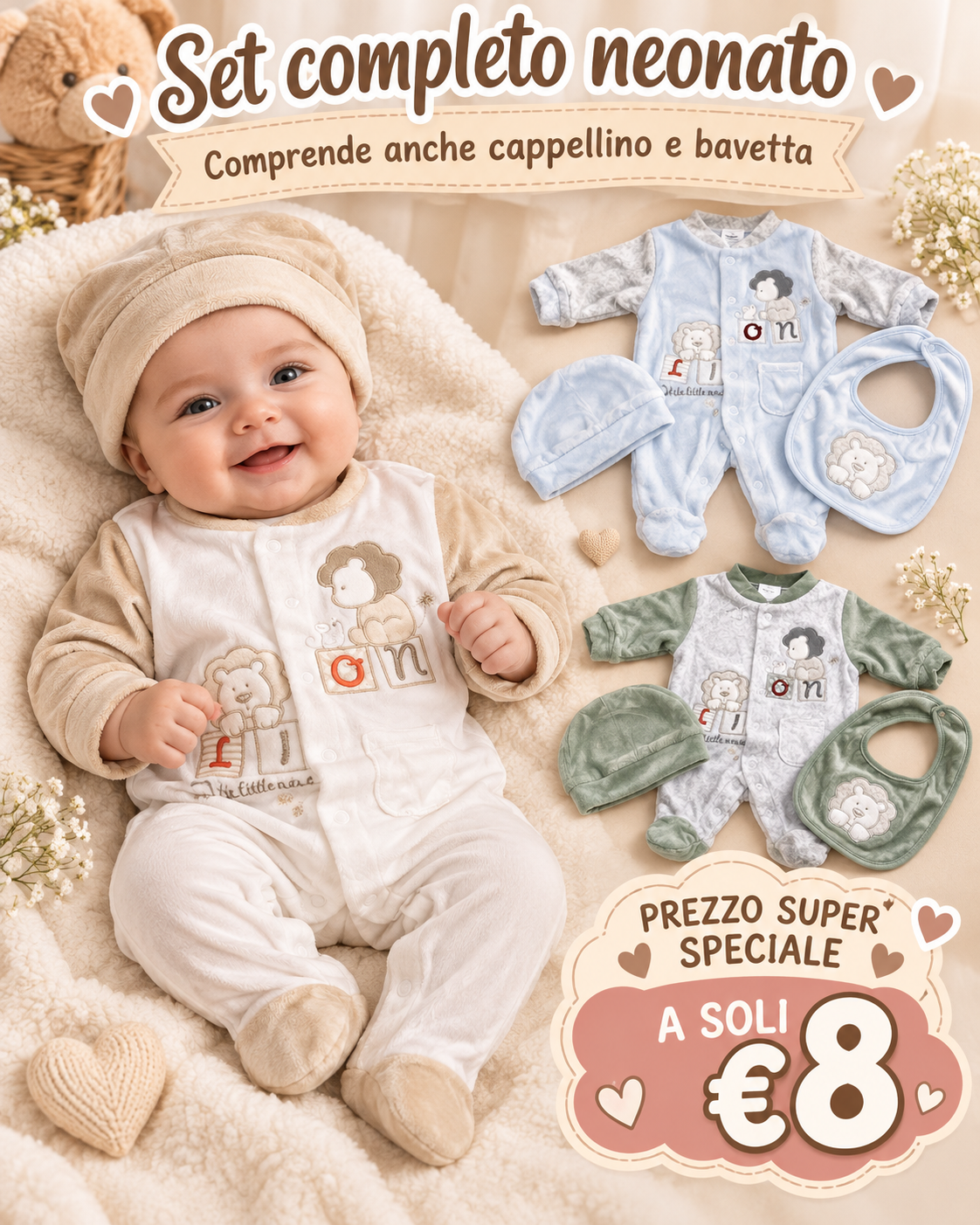 Set Tutina 3 Pezzi in Ciniglia Mono Star – Art. 19162