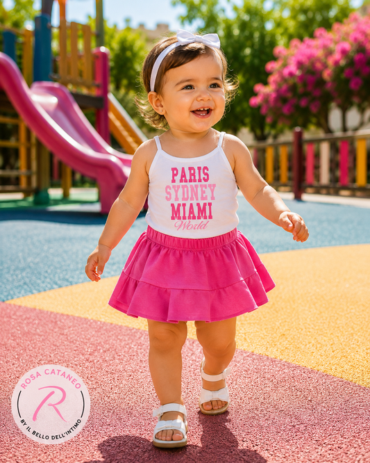 PARIS SYDNEY MIAMI | Completino Neonata con Gonnellina in Cotone
