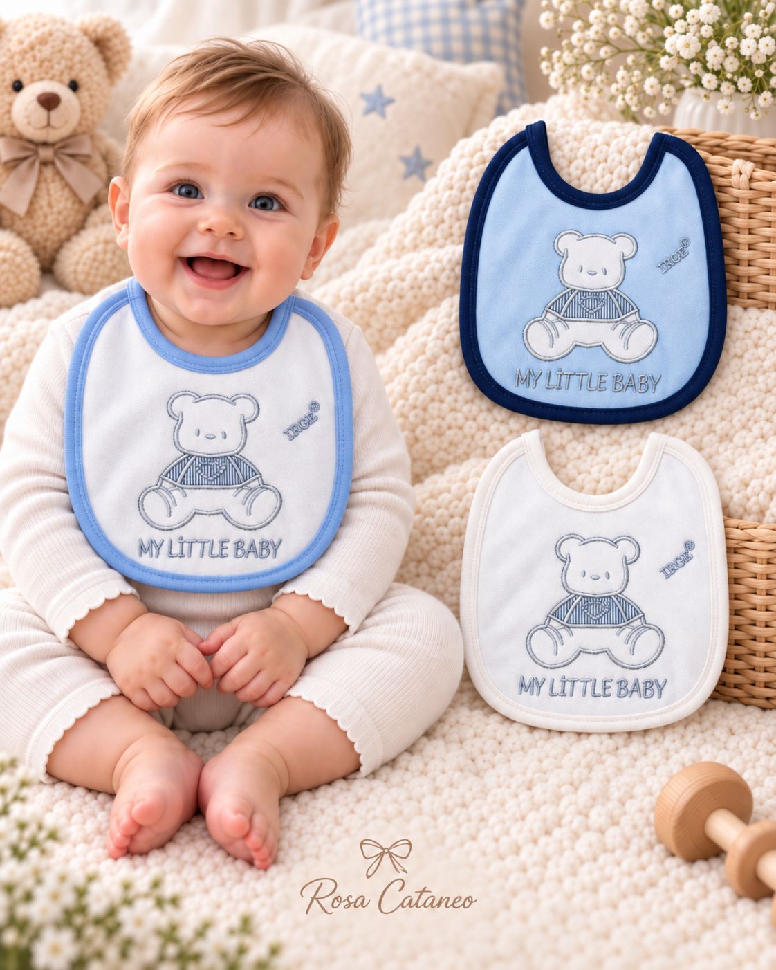 Bavetta Neonato in Cotone Ricamata Irge – Orsetto “My Little Baby”