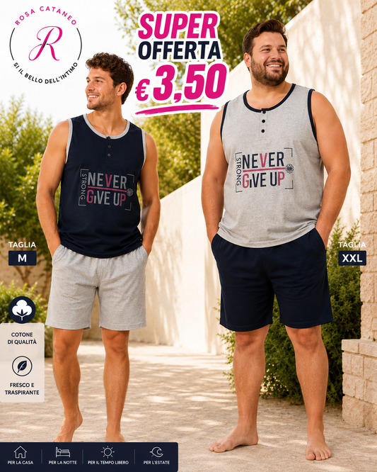 Pigiama Uomo Estivo Spalla Larga in Cotone Grigio e Navy