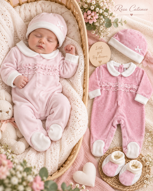 Set Nascita 3 Pezzi in Ciniglia Femminuccia I Preziosini – Art. F7