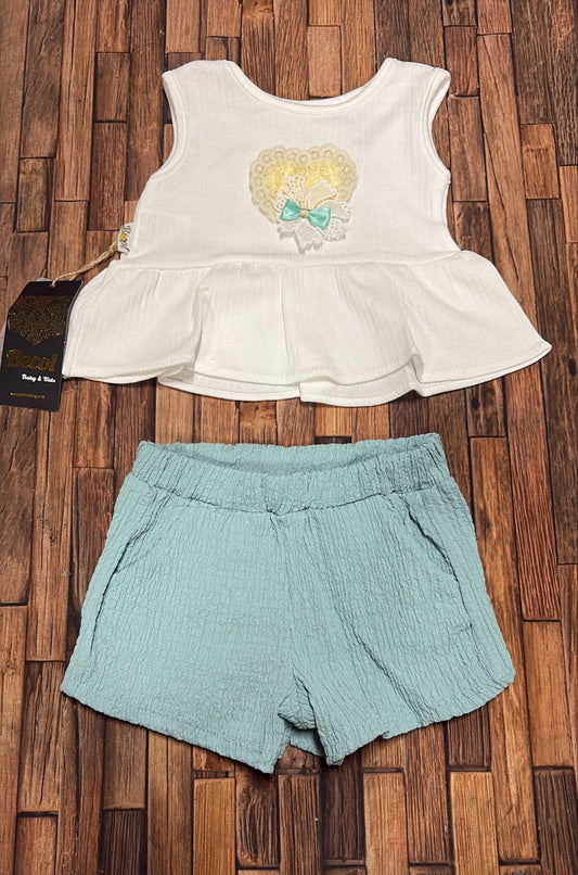 Completino Neonata Canotta e Pantaloncino Made in Italy | Verde Acqua e Rosa