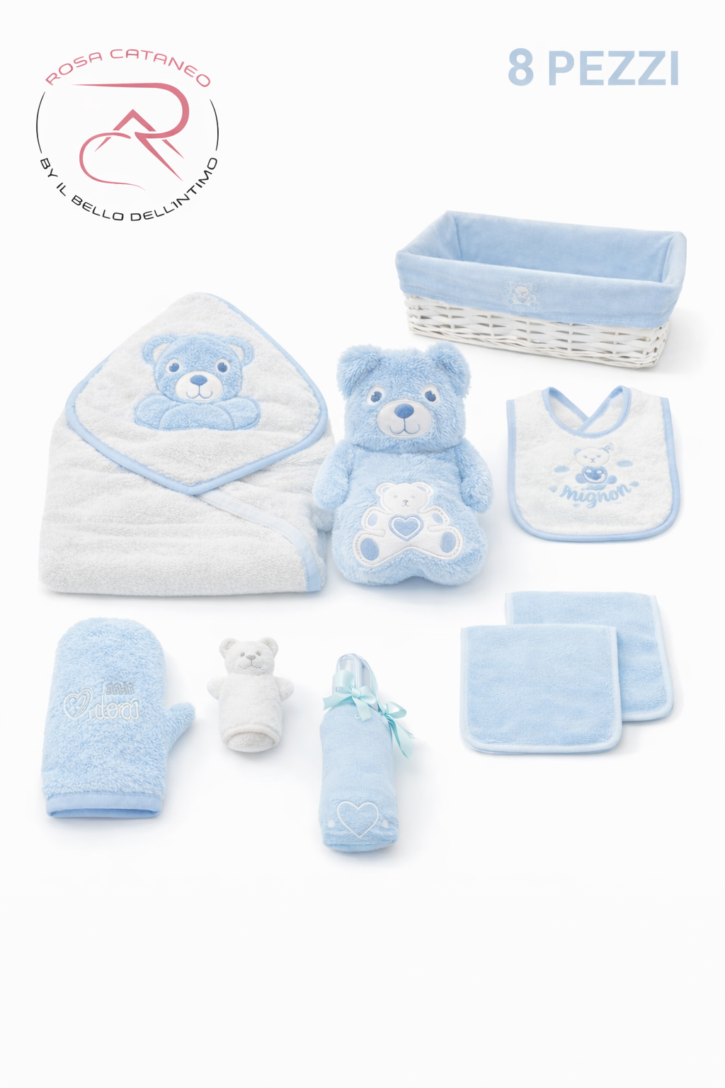 🍼 Cesto Neonato 8 Pezzi – Rosa Cataneo