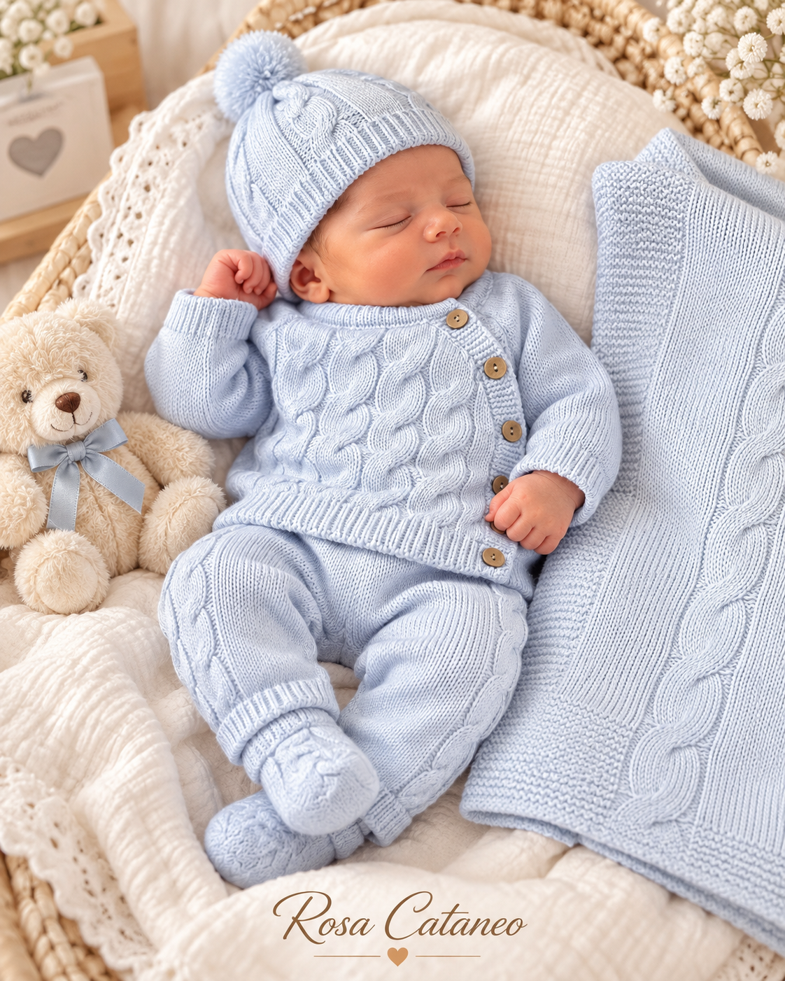 Set Nascita 5 Pezzi in Maglia Caramini con Scialle