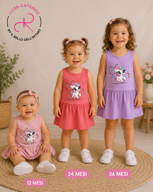 Vestitino Neonata Unicorn Lilla Corallo Rosa in Cotone