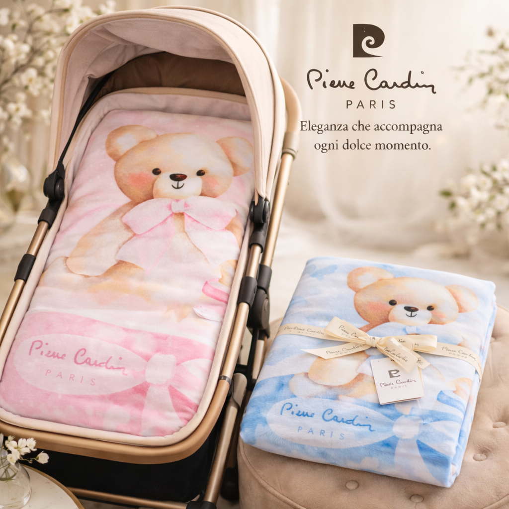 Copertina neonato in cotone Pierre Cardin per passeggino – fantasia orsetto