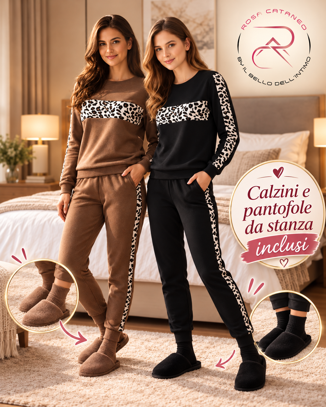 Pigiama Donna Reliable Doralice in Caldo Cotone con Calzini e Pantofole da Stanza