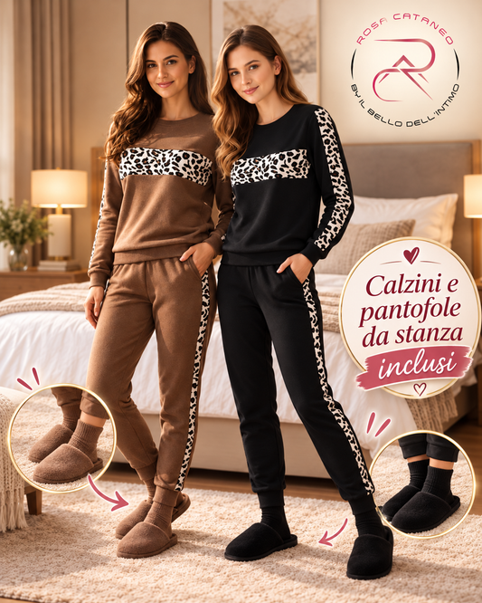 Pigiama Donna Reliable Doralice in Caldo Cotone con Calzini e Pantofole da Stanza