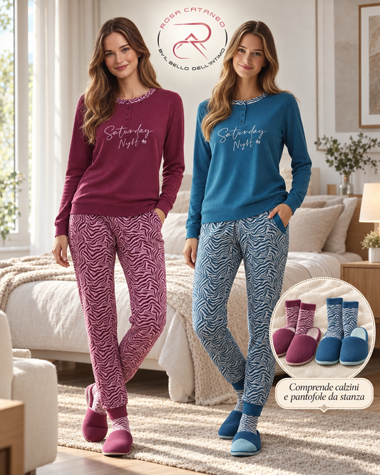 Pigiama Donna Reliable Fiorella – Caldo Cotone 100% Con calzini e pantofole