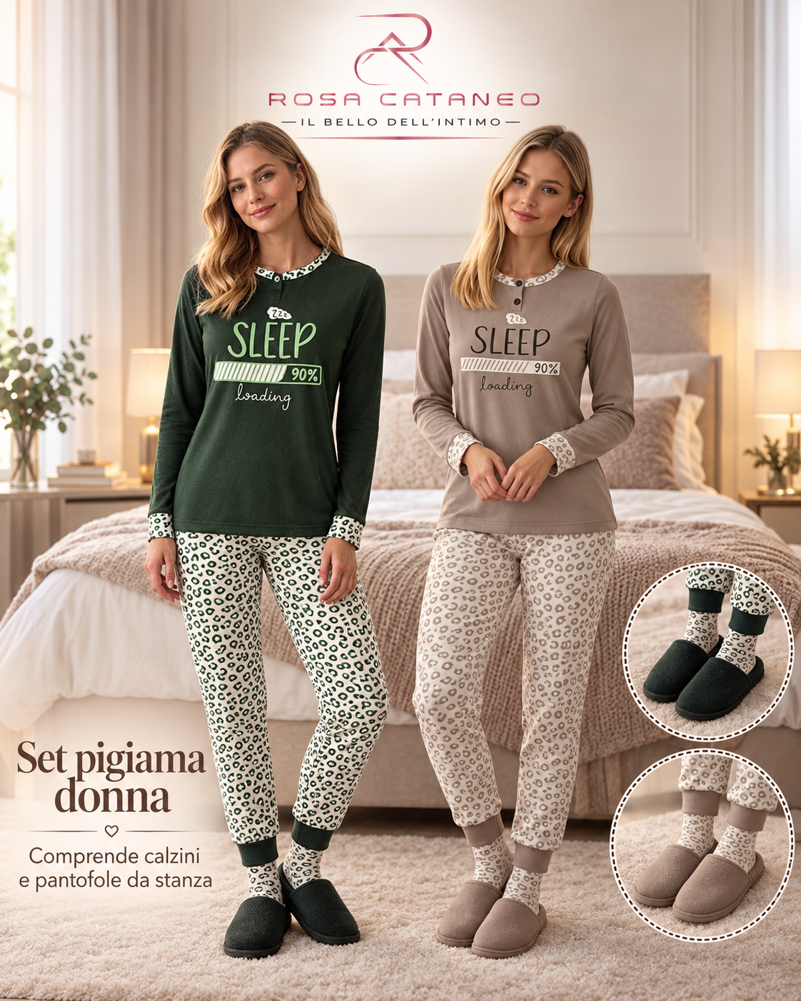 Pigiama Donna Reliable Gervasia in Caldo Cotone con Calzini e Pantofole da Stanza