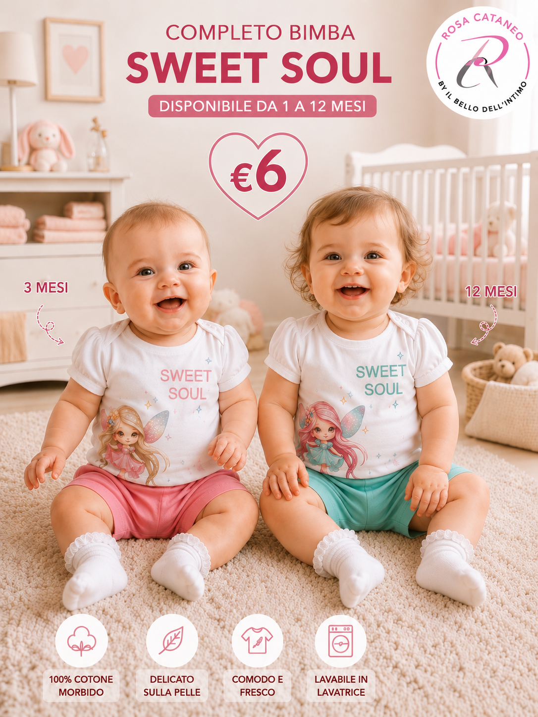 Completo Neonata in Cotone “Sweet Soul” Rosa – ART. B-E534