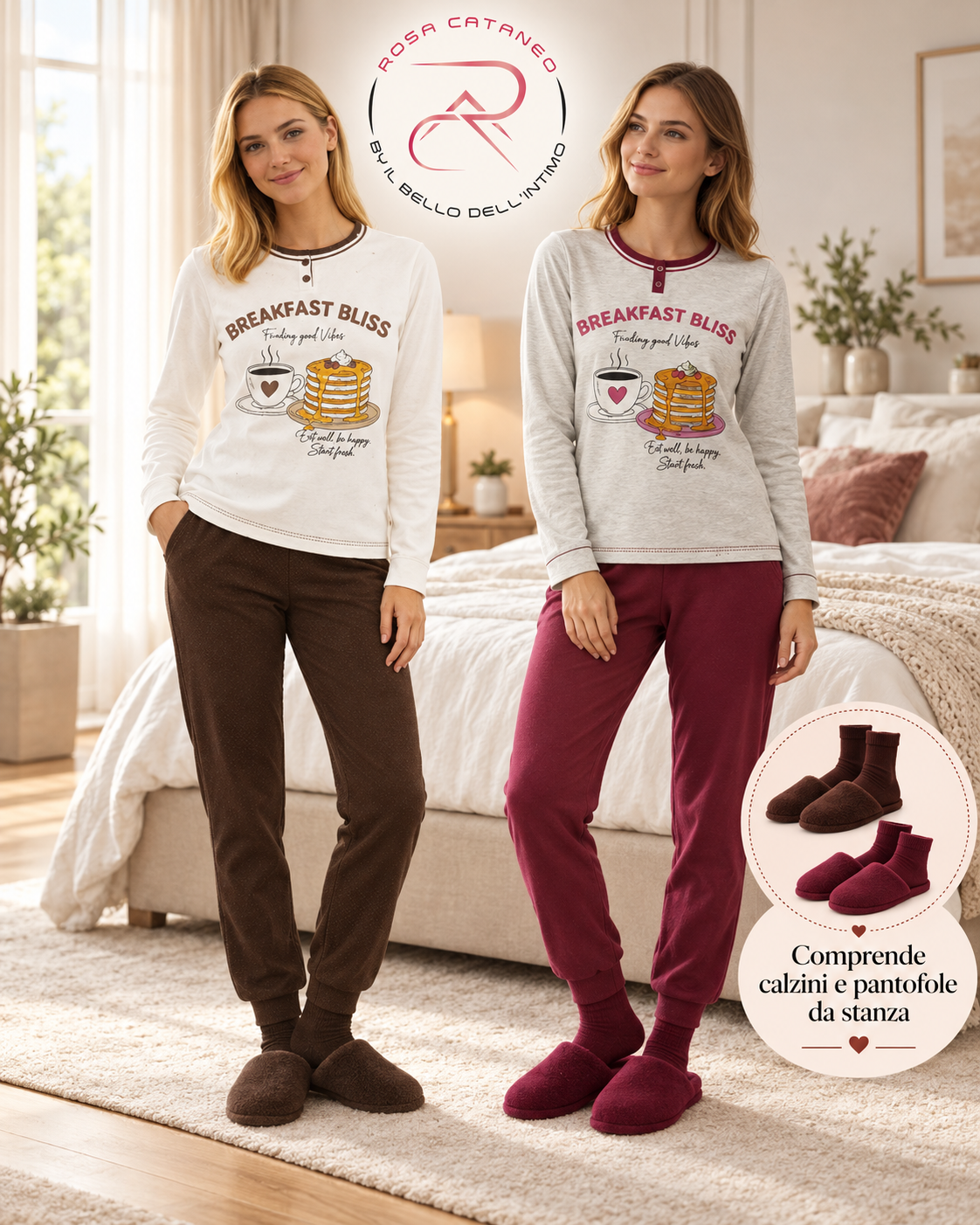 Pigiama Donna Reliable Ludmilla in Caldo Cotone con Calzini e Pantofole