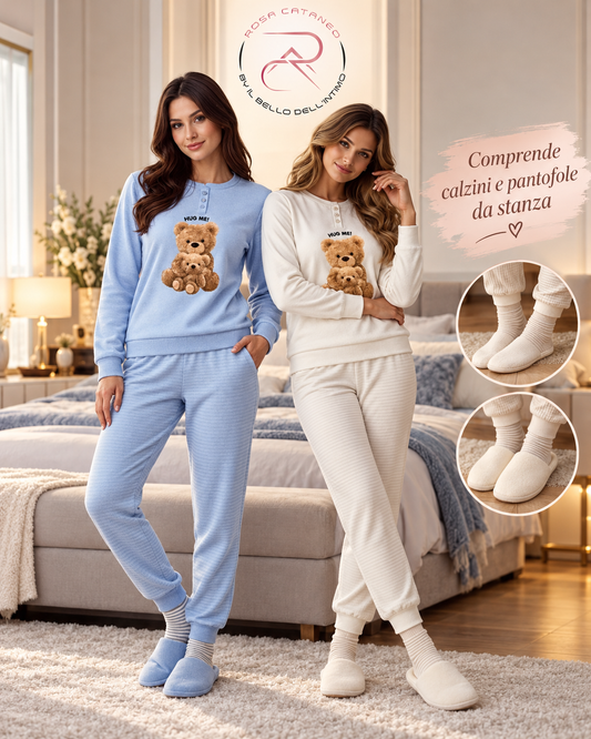 Pigiama Donna Reliable Mirella in Caldo Cotone con Calzini e Pantofole da Stanza