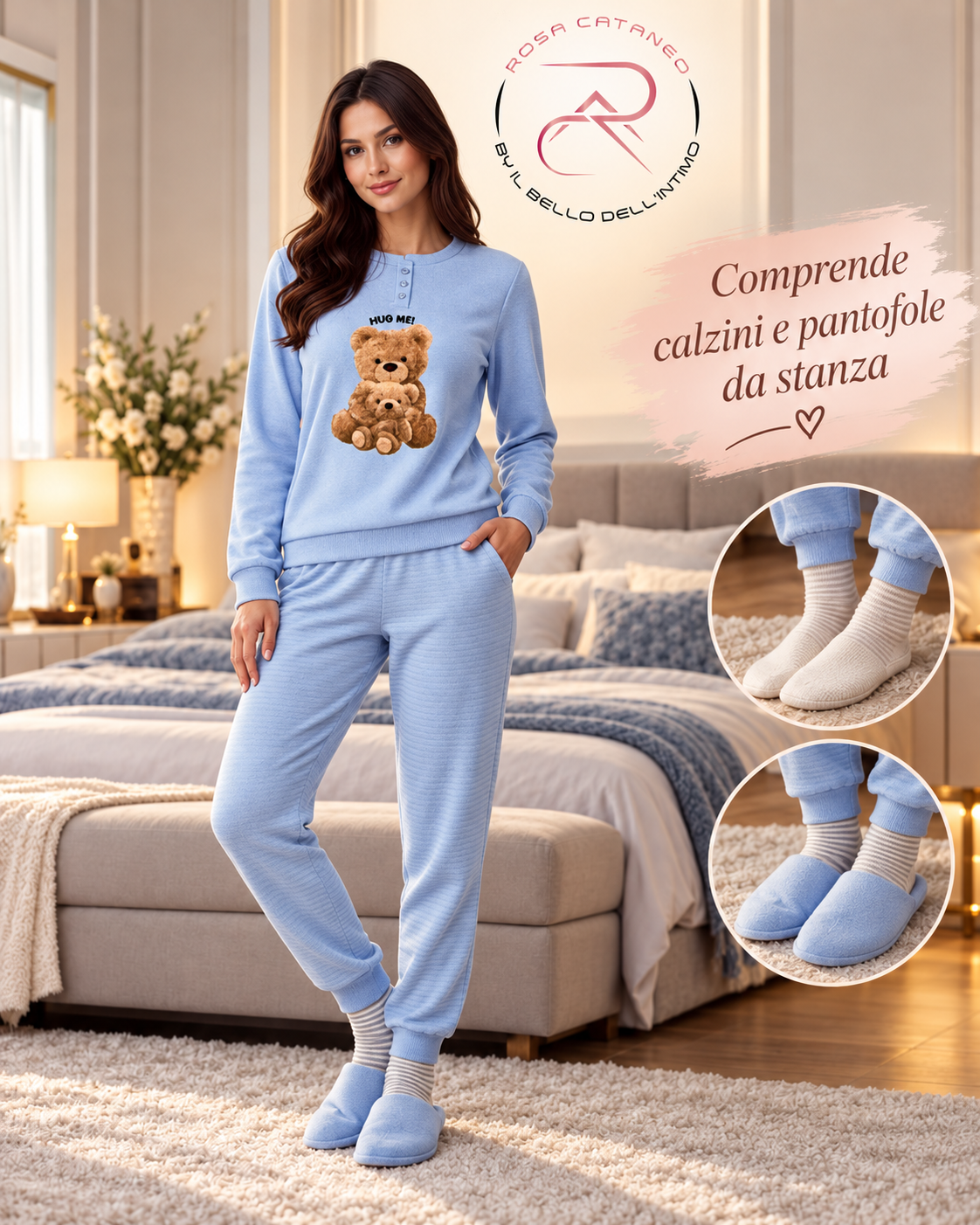 Pigiama Donna Reliable Mirella in Caldo Cotone con Calzini e Pantofole da Stanza