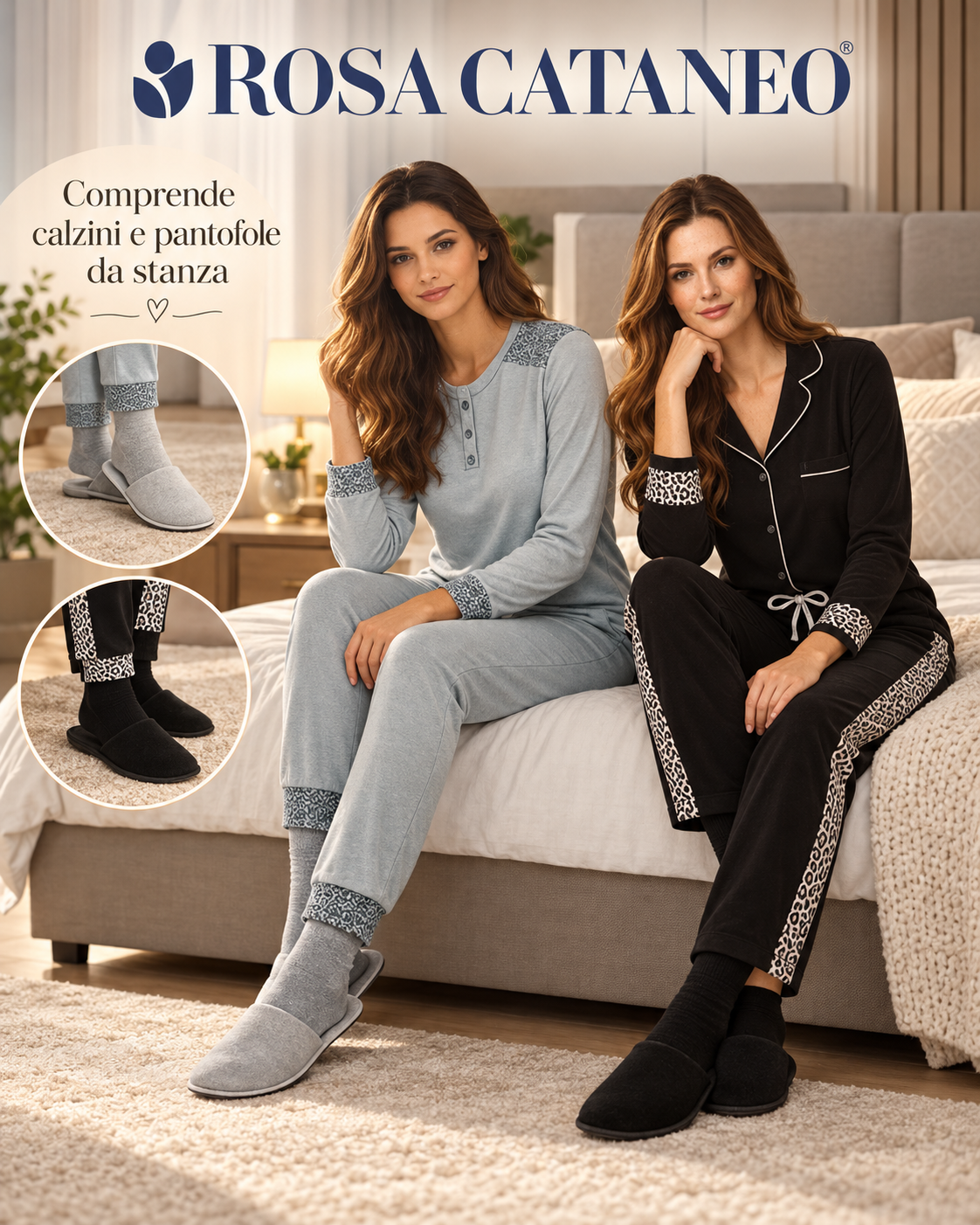 Pigiama Donna Reliable Mortisia in Caldo Cotone con Calzini e Pantofole