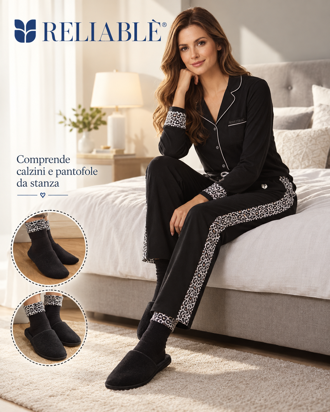 Pigiama Donna Reliable Mortisia in Caldo Cotone con Calzini e Pantofole