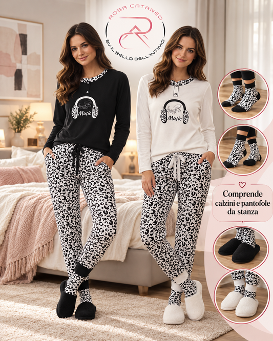Pigiama Donna Reliable Pagra in Caldo Cotone con Calzini e Pantofole