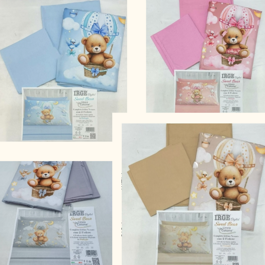 Completo Lenzuola Culla IRGE Sweet Bear 100% Cotone Made in Italy