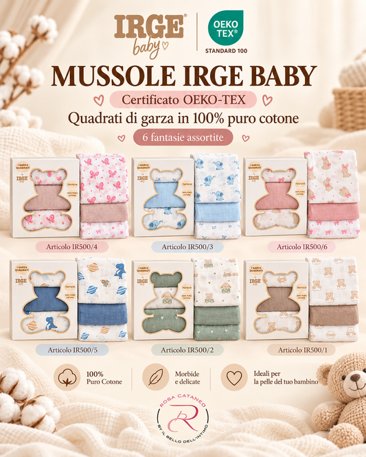 Set 3 Quadrati / Mussole in Garza 100% Cotone IRGE Baby – Art. IR500