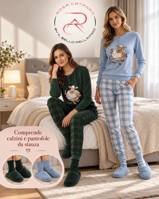 Pigiama Donna Reliable Ragusa in Caldo Cotone con Calzini e Pantofole