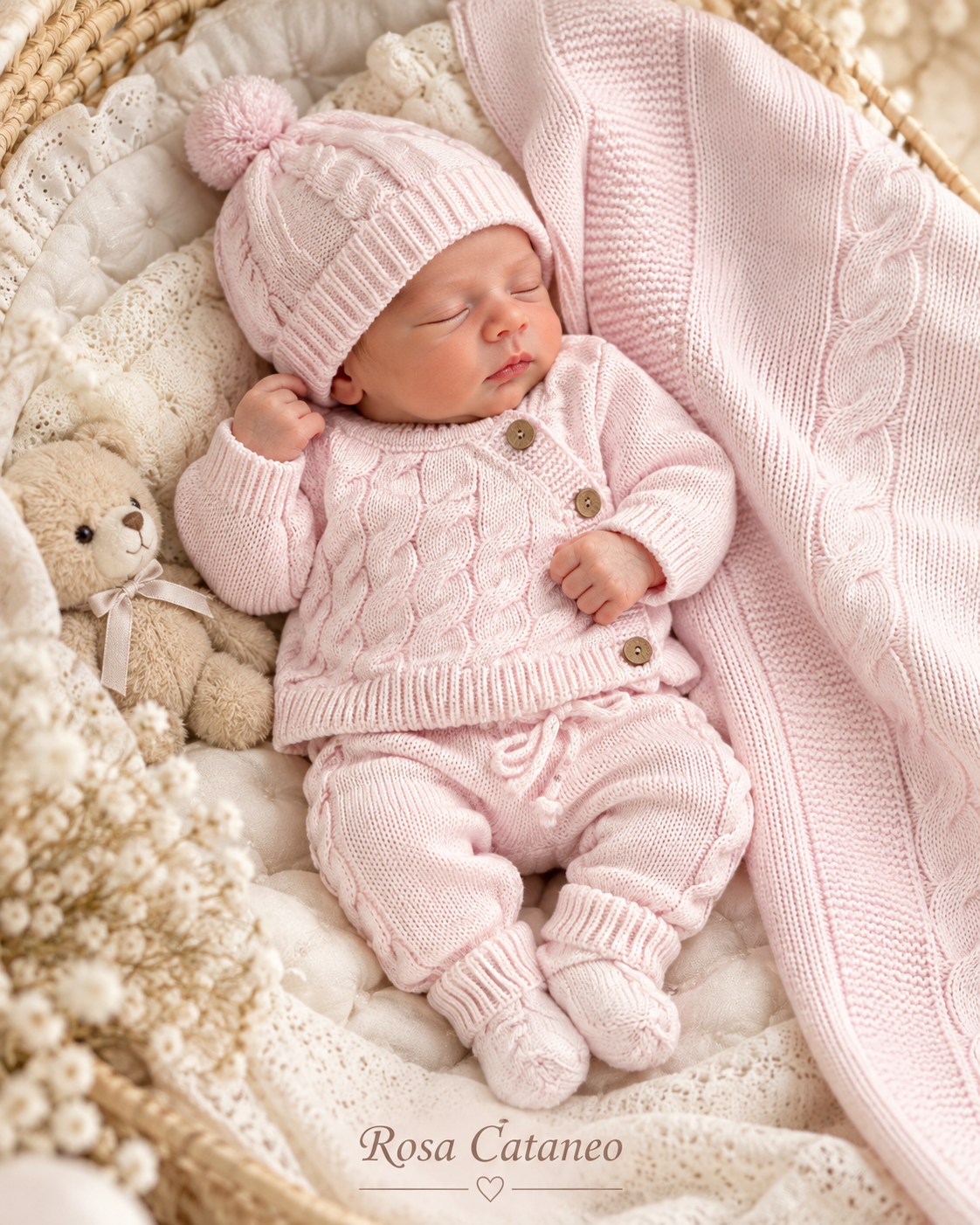 Set Nascita 5 Pezzi in Maglia Caramini con Scialle