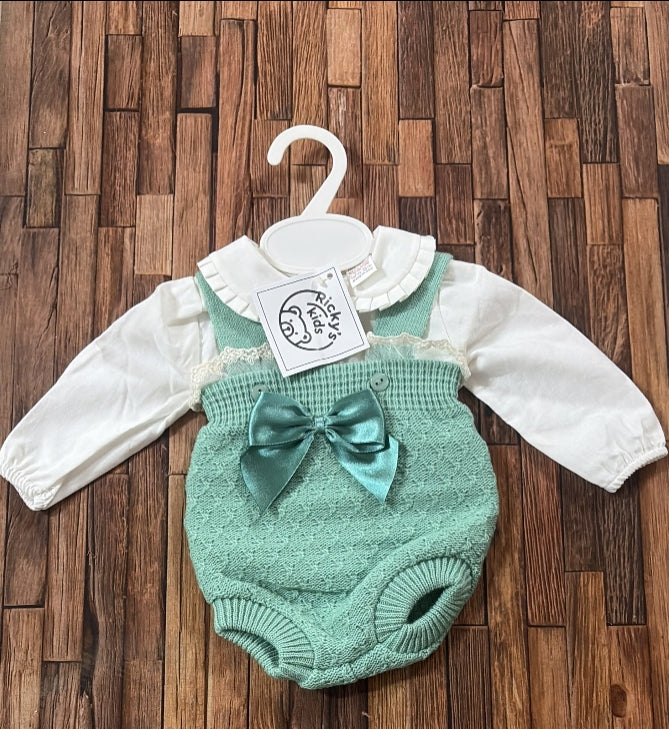 Pagliaccetto Neonato in Maglia con Fiocco – Rosa Cipria | Art. 1177