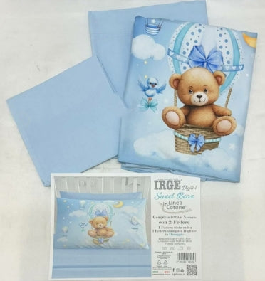 Completo Lenzuola Culla IRGE Sweet Bear 100% Cotone Made in Italy
