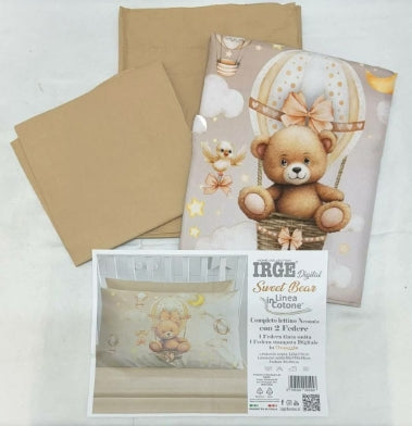 Completo Lenzuola Culla IRGE Sweet Bear 100% Cotone Made in Italy