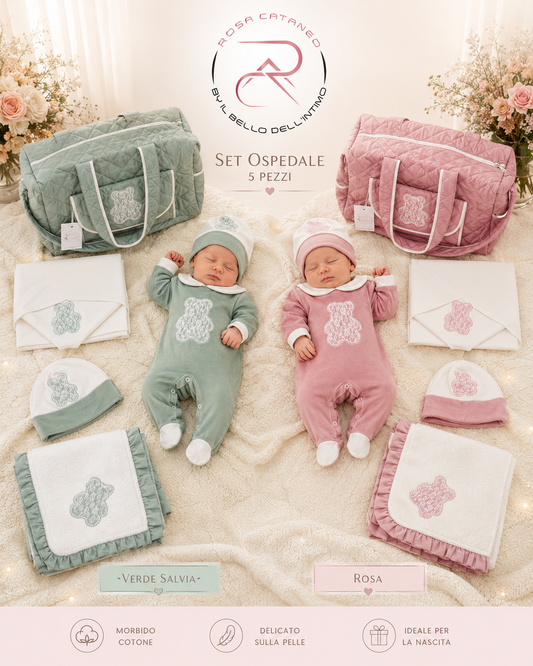 Set Uscita Clinica Neonato 5 Pezzi Orsetto Ricamato – Tenerotti