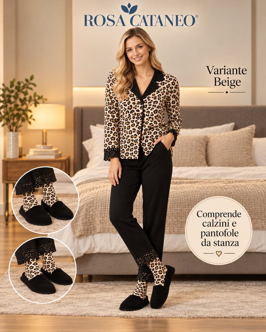 Pigiama Donna Reliable Tullia in Caldo Cotone con Calzini e Pantofole