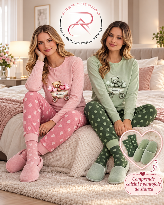 Pigiama Donna Reliable Tundra in Caldo Cotone con Calzini e Pantofole