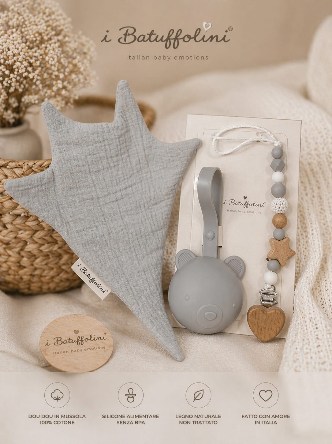 Set nascita dou dou + porta ciuccio – i Batuffolini