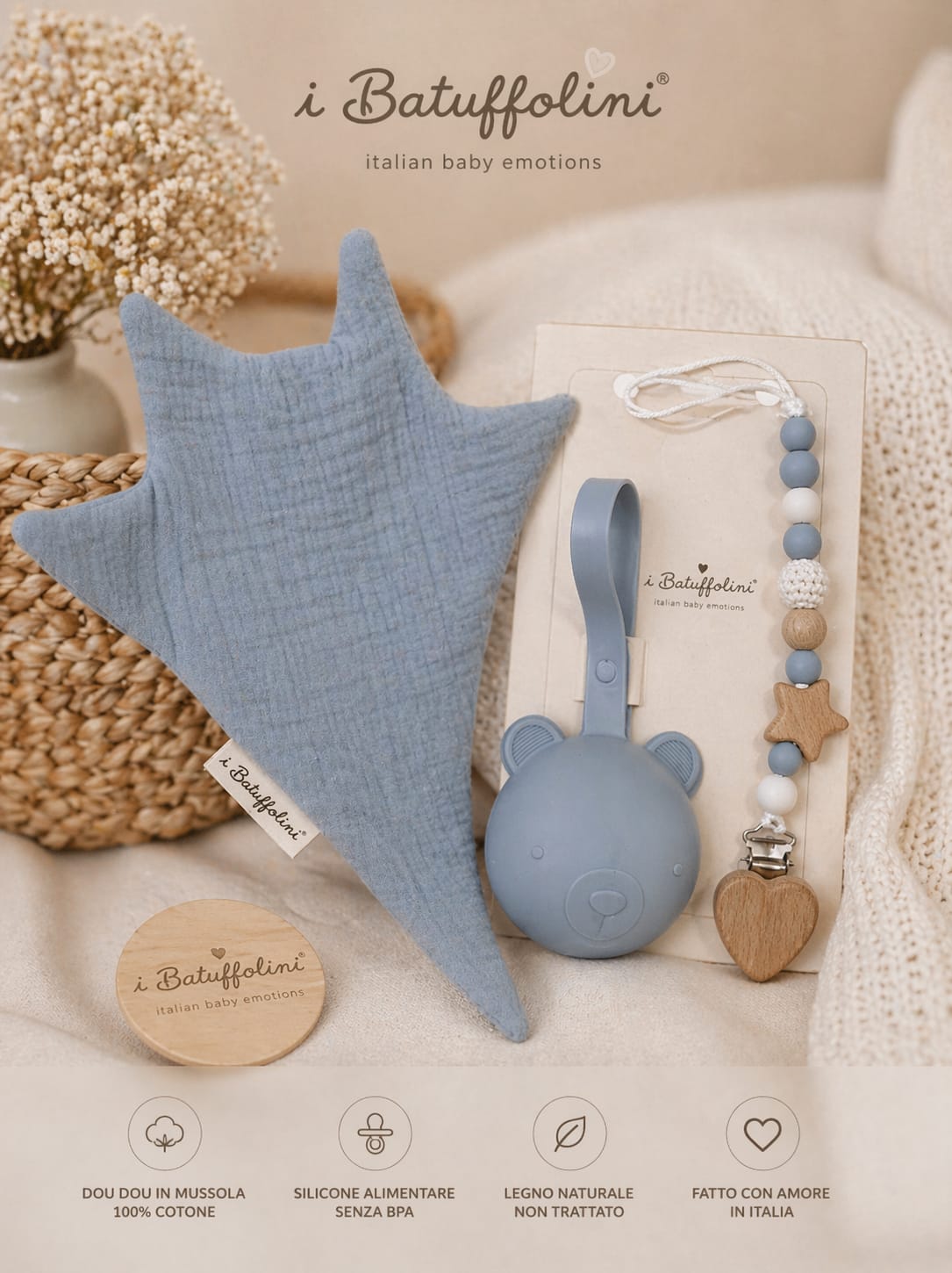 Set nascita dou dou + porta ciuccio – i Batuffolini