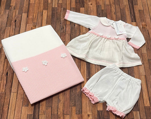 Uscita Clinica Neonata La Margherita Made in Italy – Vestina con Coulotte + Copertina Coordinata