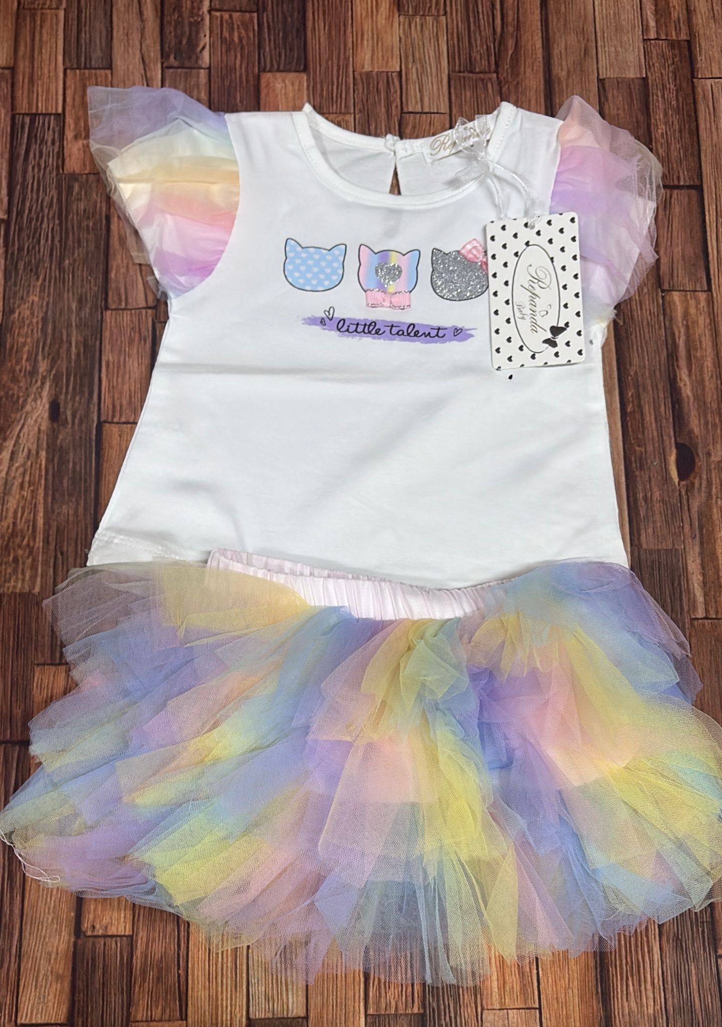 Completo Neonata con Gonna Tutu Arcobaleno in Tulle – Vestito Elegante Bambina