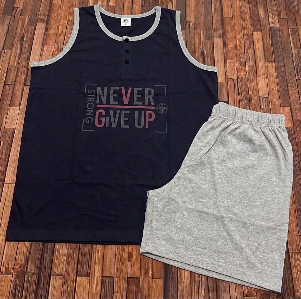 Pigiama Uomo Estivo Spalla Larga in Cotone Grigio e Navy