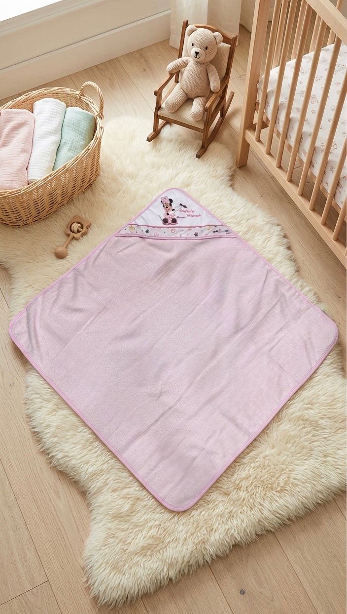 Accappatoio Neonato Disney Minnie con Cappuccio in Spugna 70x70 cm Made in Italy