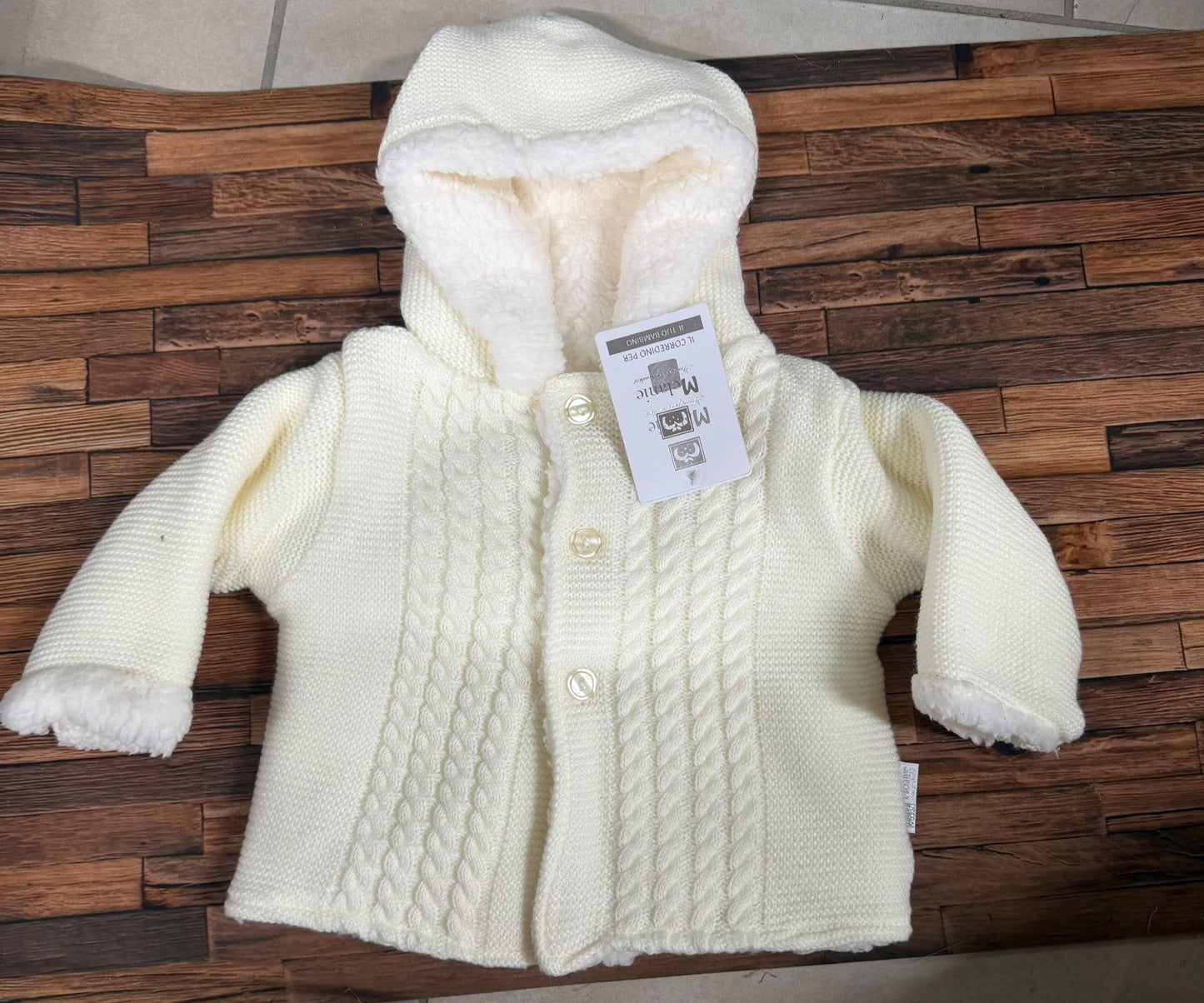 Cappottino Neonato in Lanetta con Cappuccio e Interno Morbido Melanie Art. J31