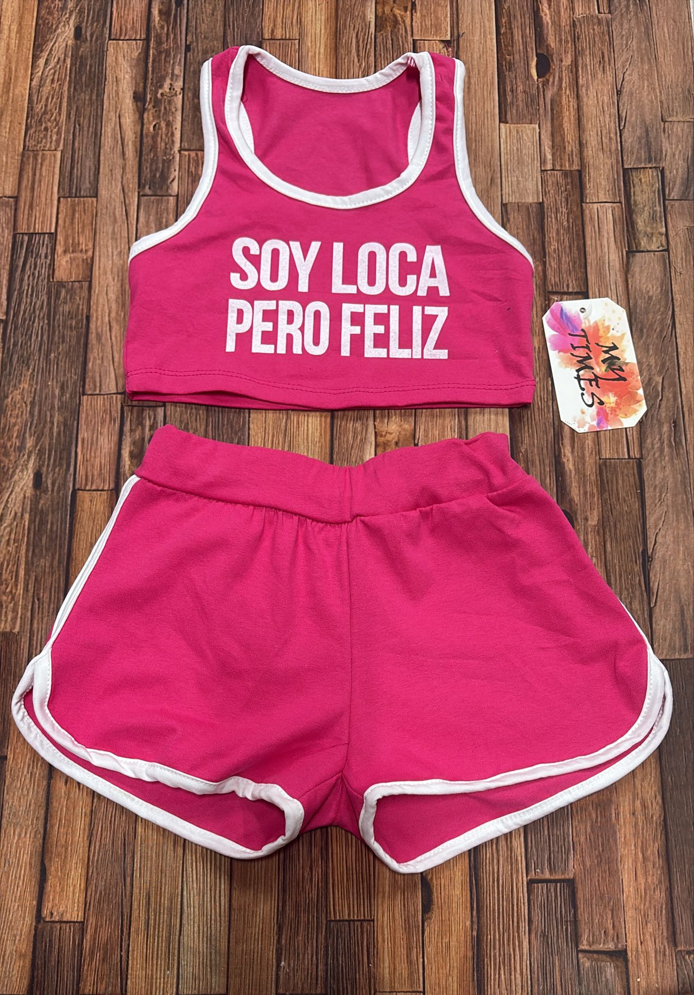 Completo Bimba "Soy Loca Pero Feliz" in Cotone Made in Italy | Fucsia e Rosa