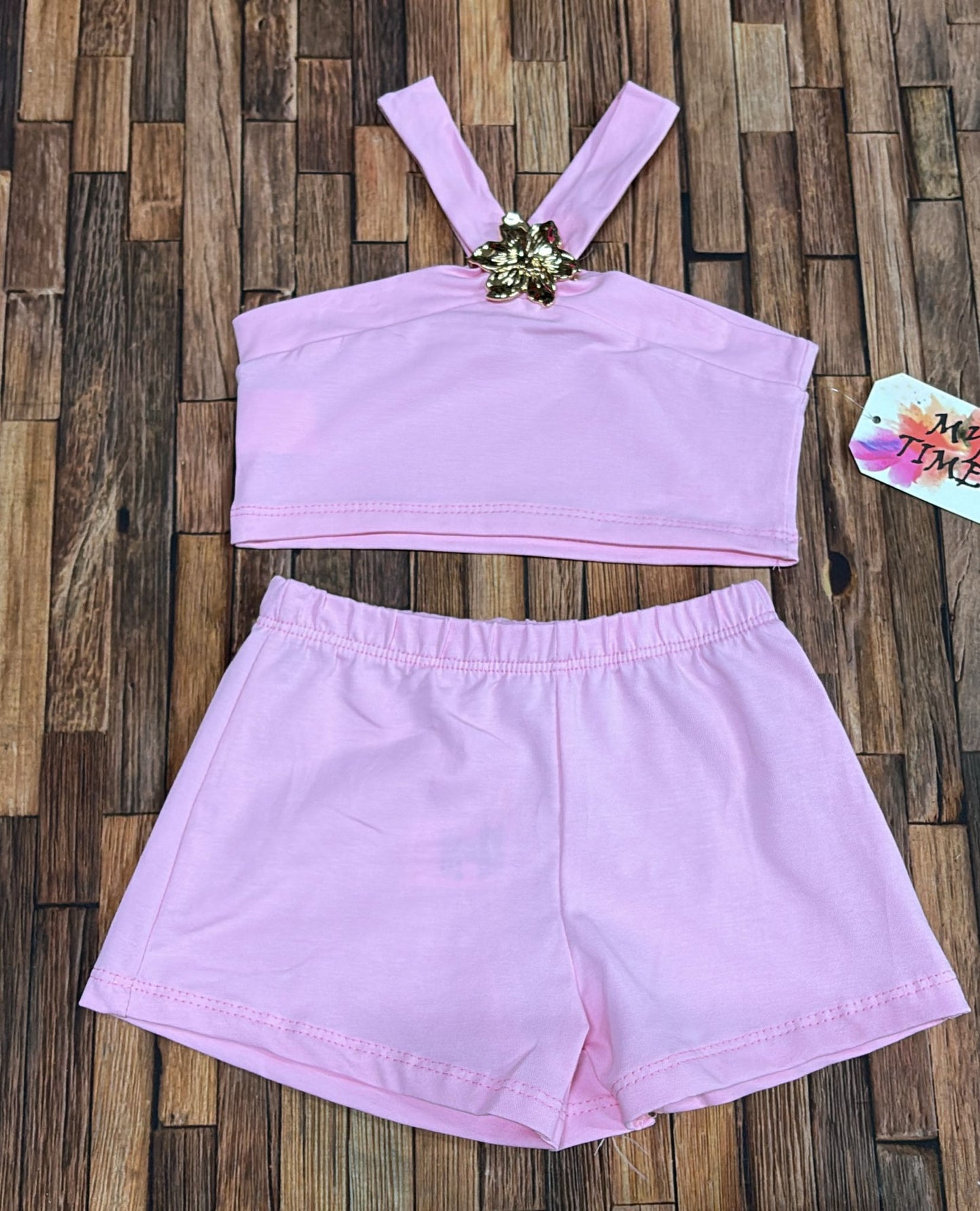 Completo Bimba Monospalla con Fiore in Cotone Made in Italy | Rosa Barbie e Rosa Chiaro