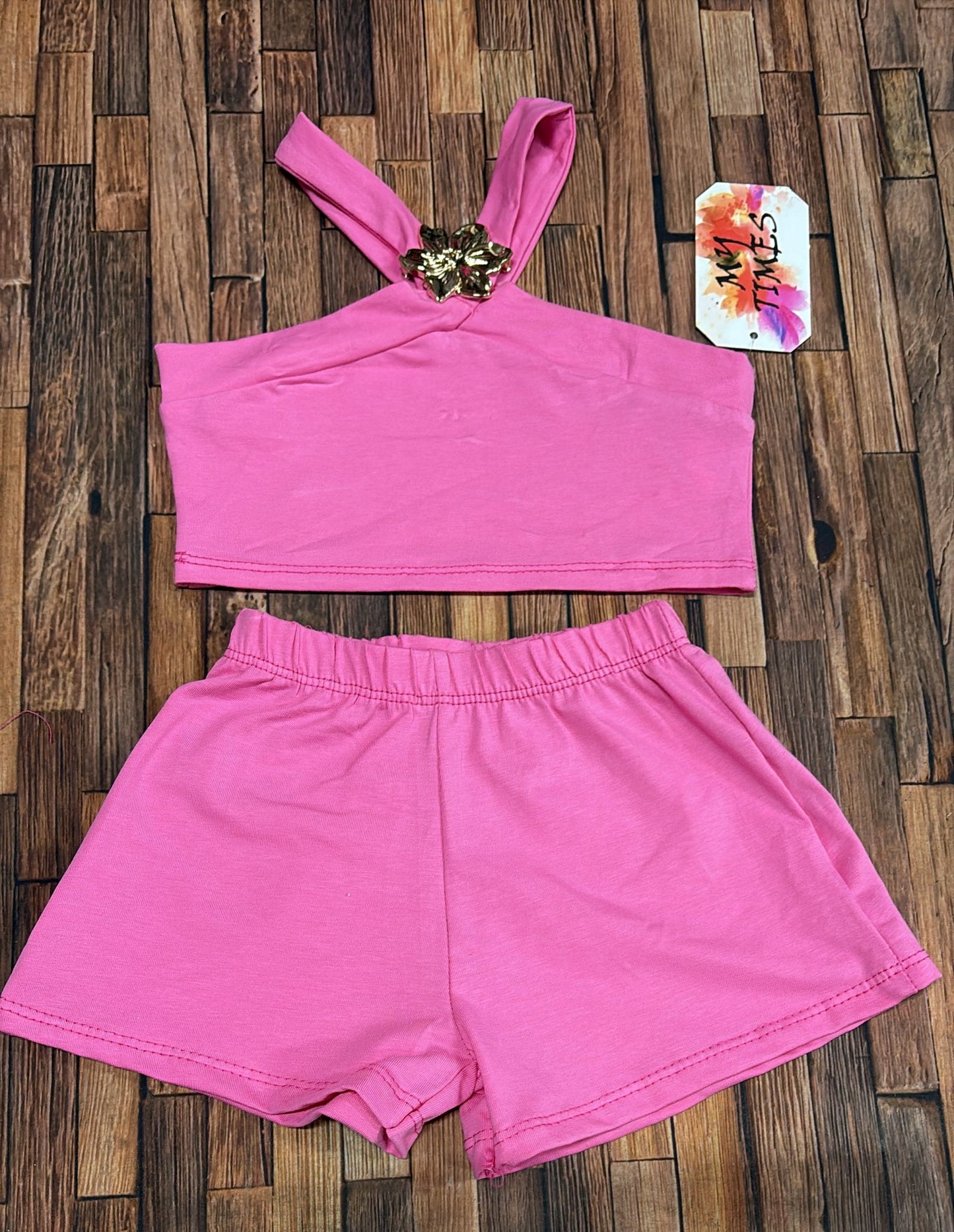 Completo Bimba Monospalla con Fiore in Cotone Made in Italy | Rosa Barbie e Rosa Chiaro