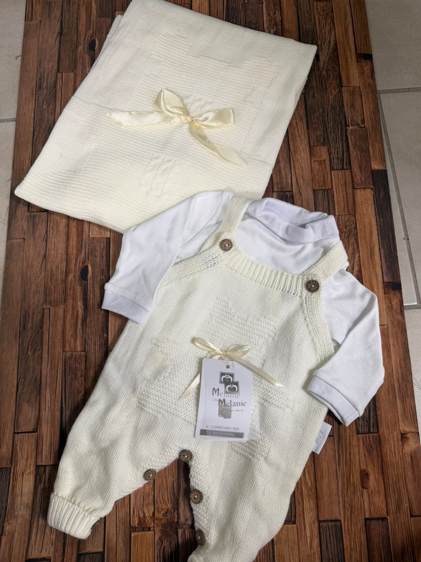 Set Nascita Neonato 3 Pezzi Nazareno Gabrielli NG-3488 Smacchinato con Copertina e Cappellino (Copia)