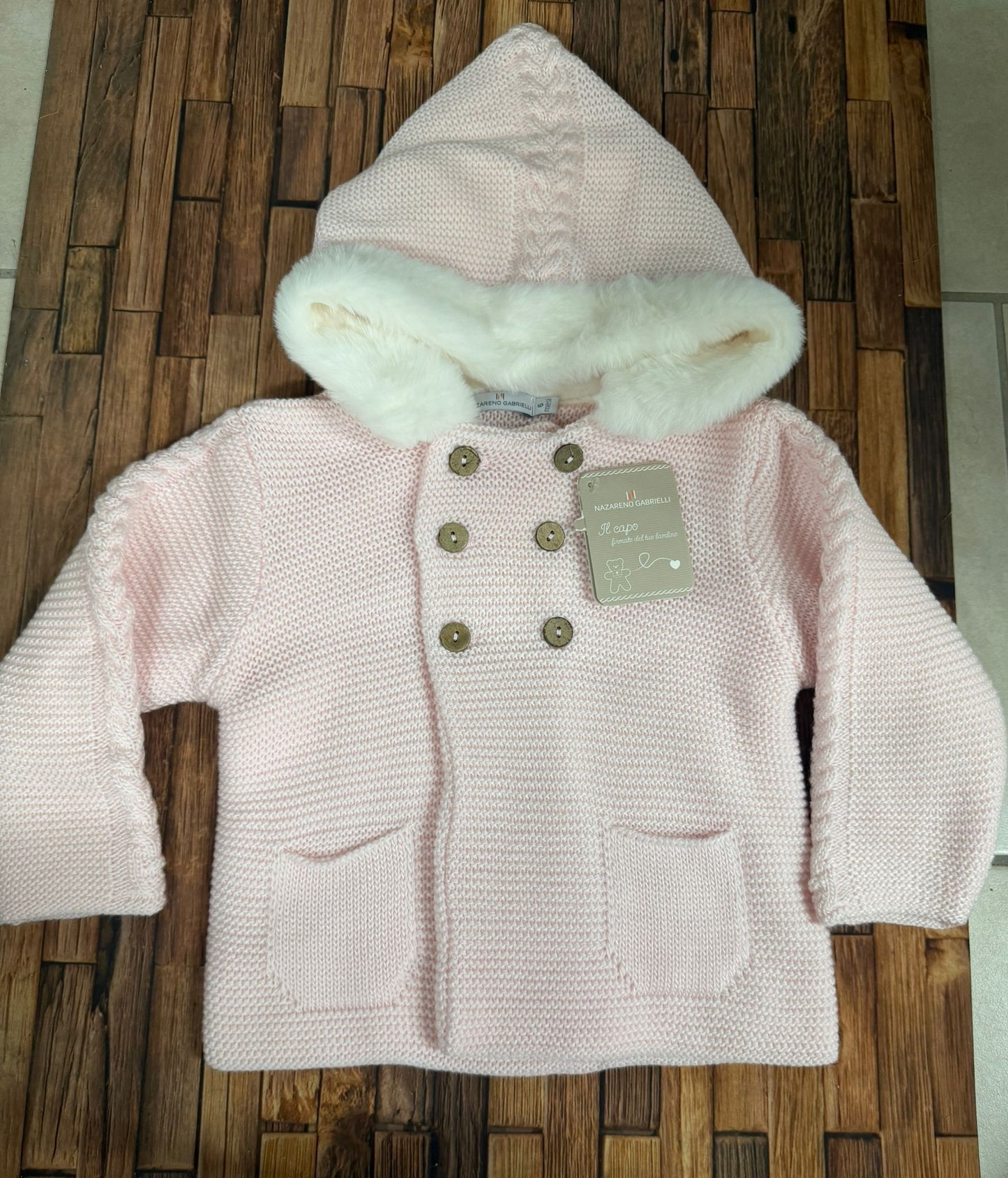 Cappottino Neonato in Lana con Cappuccio e Pelliccia Nazareno Gabrielli NG-2032