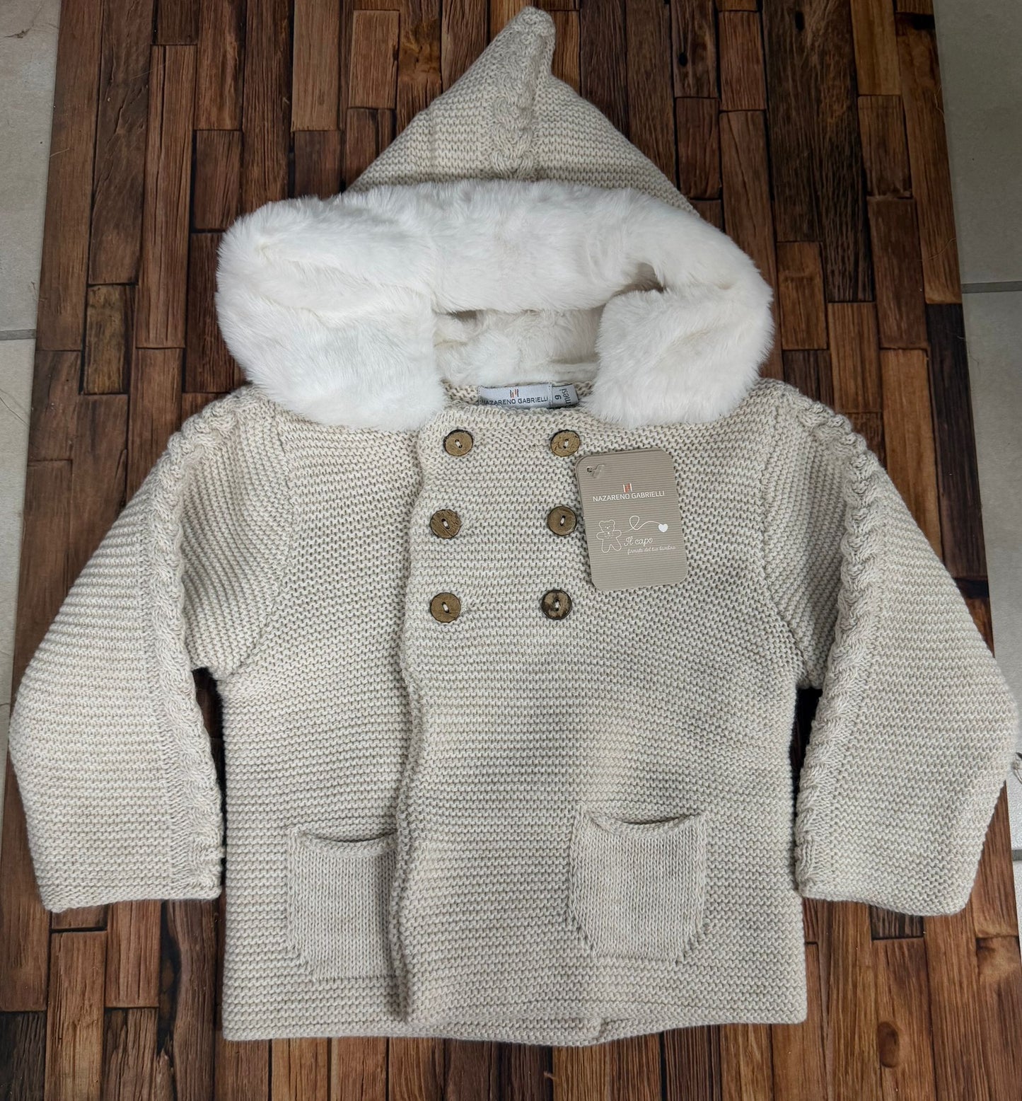 Cappottino Neonato in Lana con Cappuccio e Pelliccia Nazareno Gabrielli NG-2032
