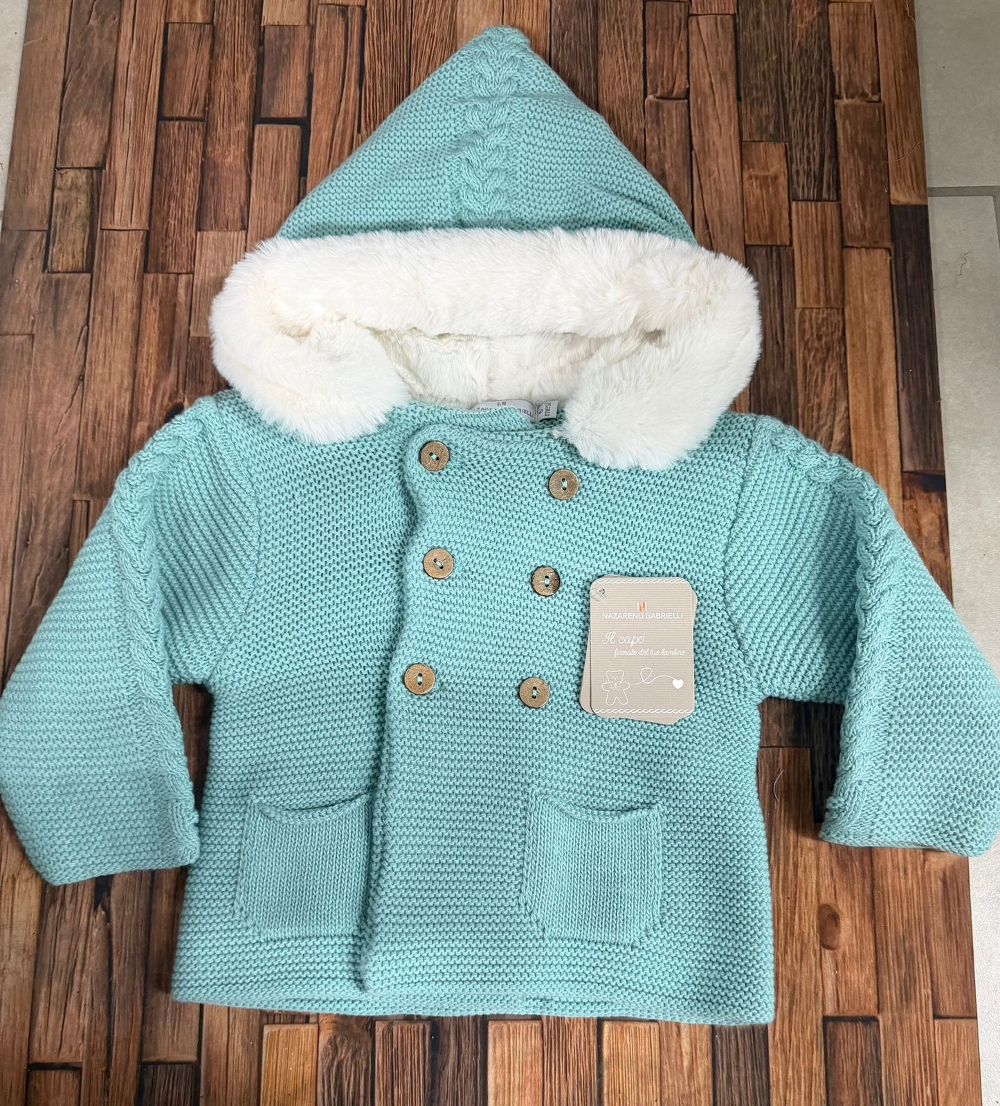 Cappottino Neonato in Lana con Cappuccio e Pelliccia Nazareno Gabrielli NG-2032