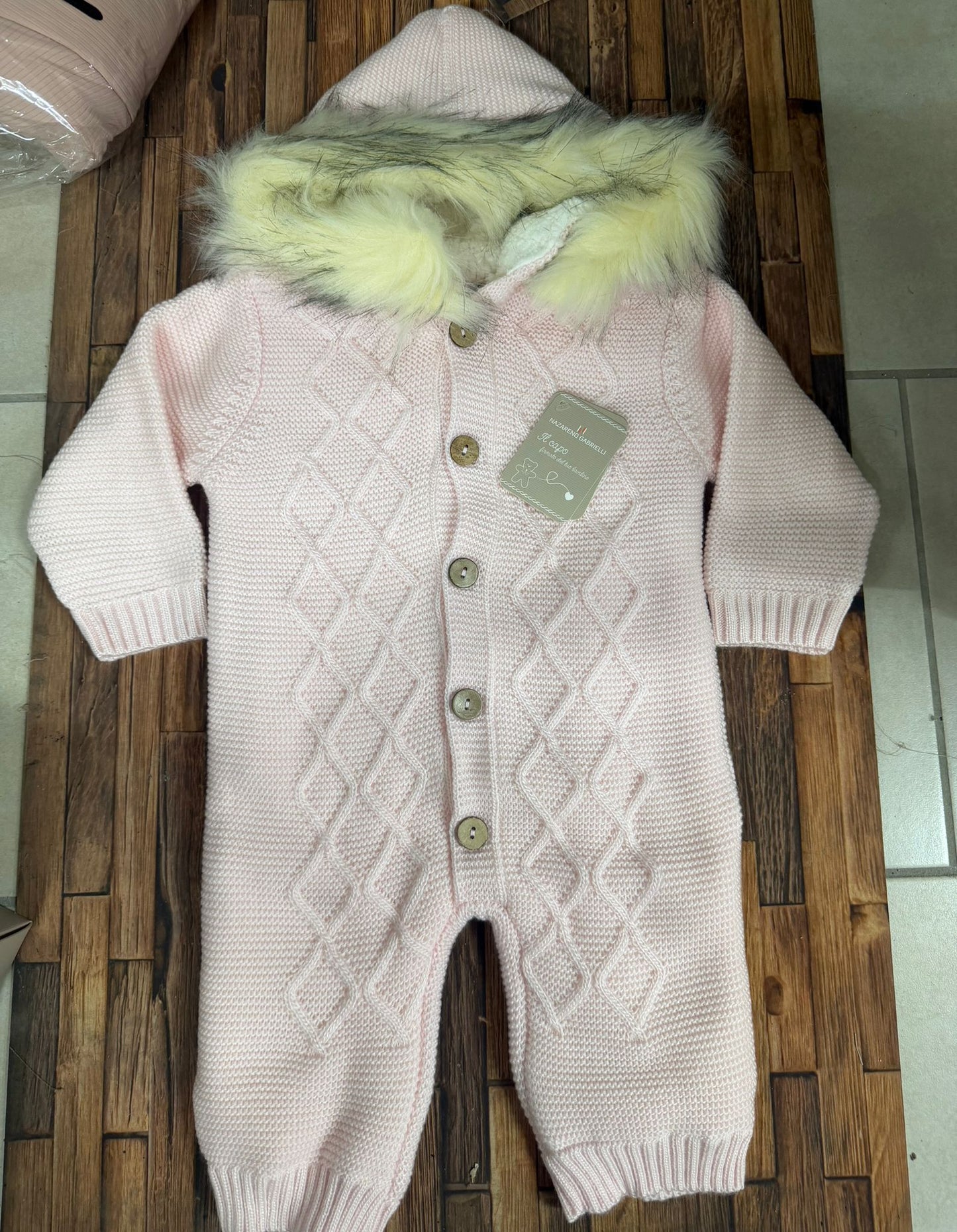 Eskimo Neonato Nazareno Gabrielli NG-2021 con Cappuccio e Pelliccia Ecologica – Avio, Cielo, Cipolla e Rosa